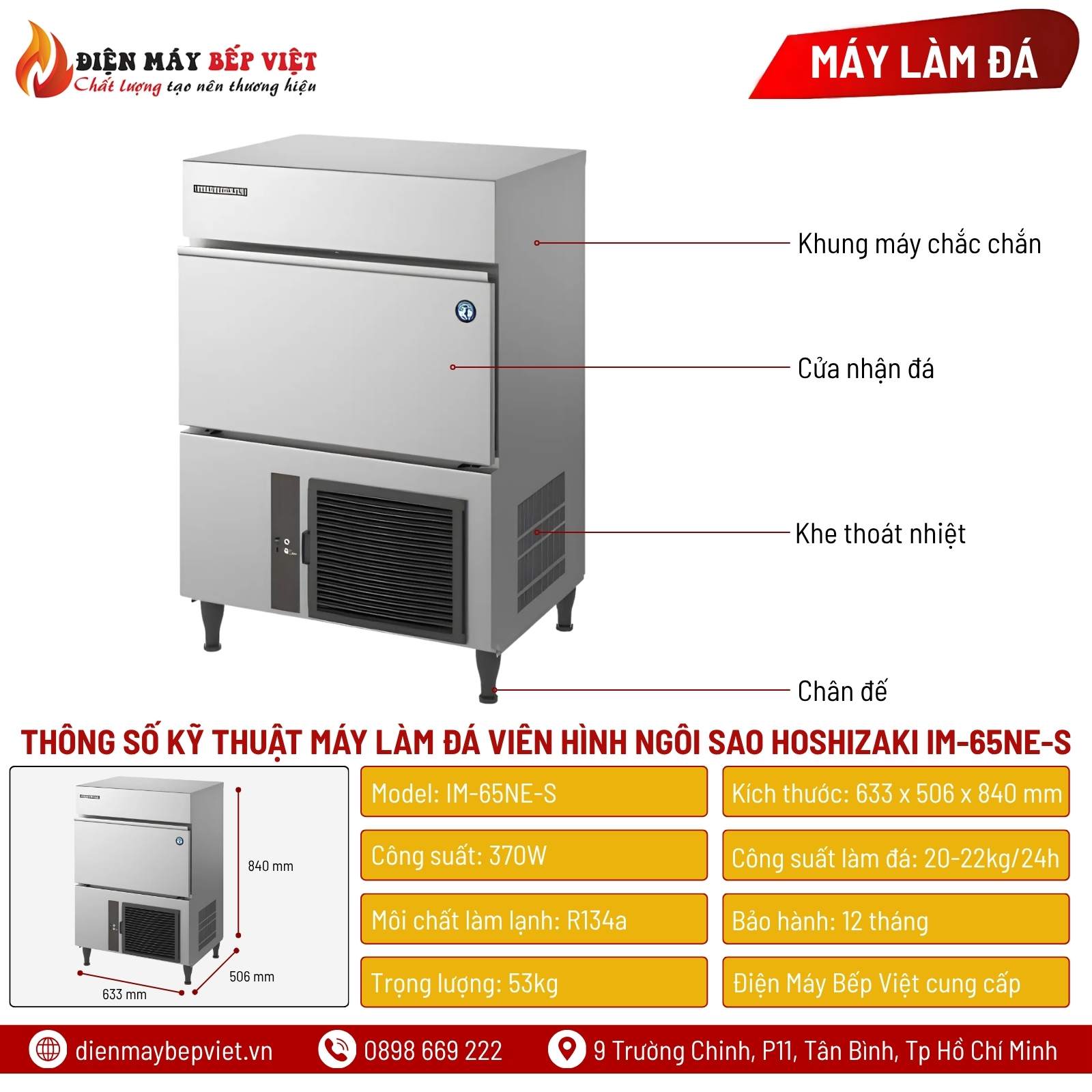 Máy Làm Đá Viên Hình Ngôi Sao Hoshizaki IM-65NE-S 22Kg/Ngày