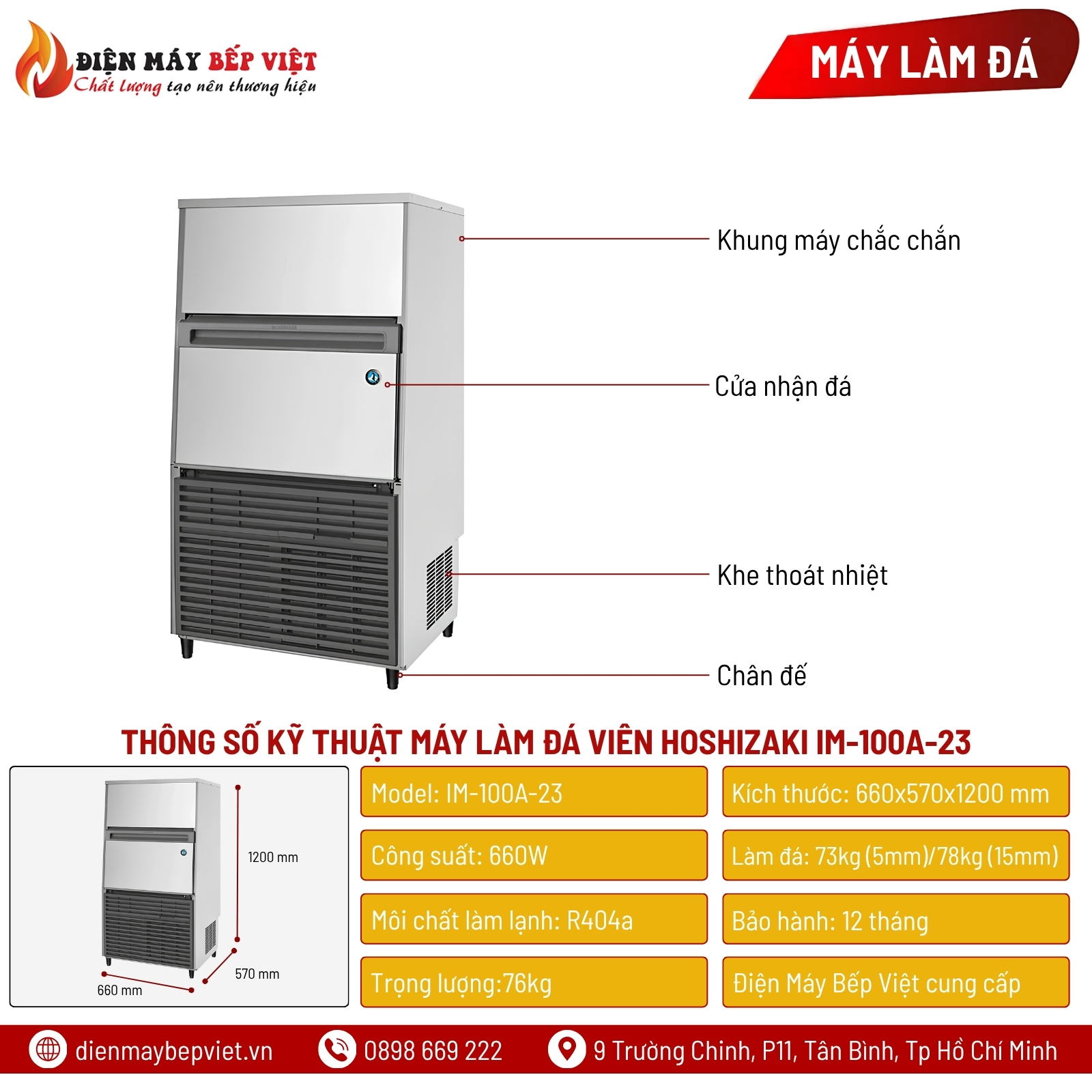 Máy Làm Đá Viên Hoshizaki IM-100A-23 78Kg/Ngày