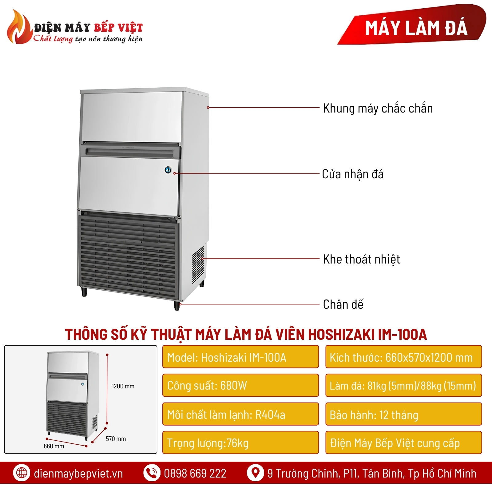 Máy Làm Đá Viên Hoshizaki IM-100A 88Kg/Ngày