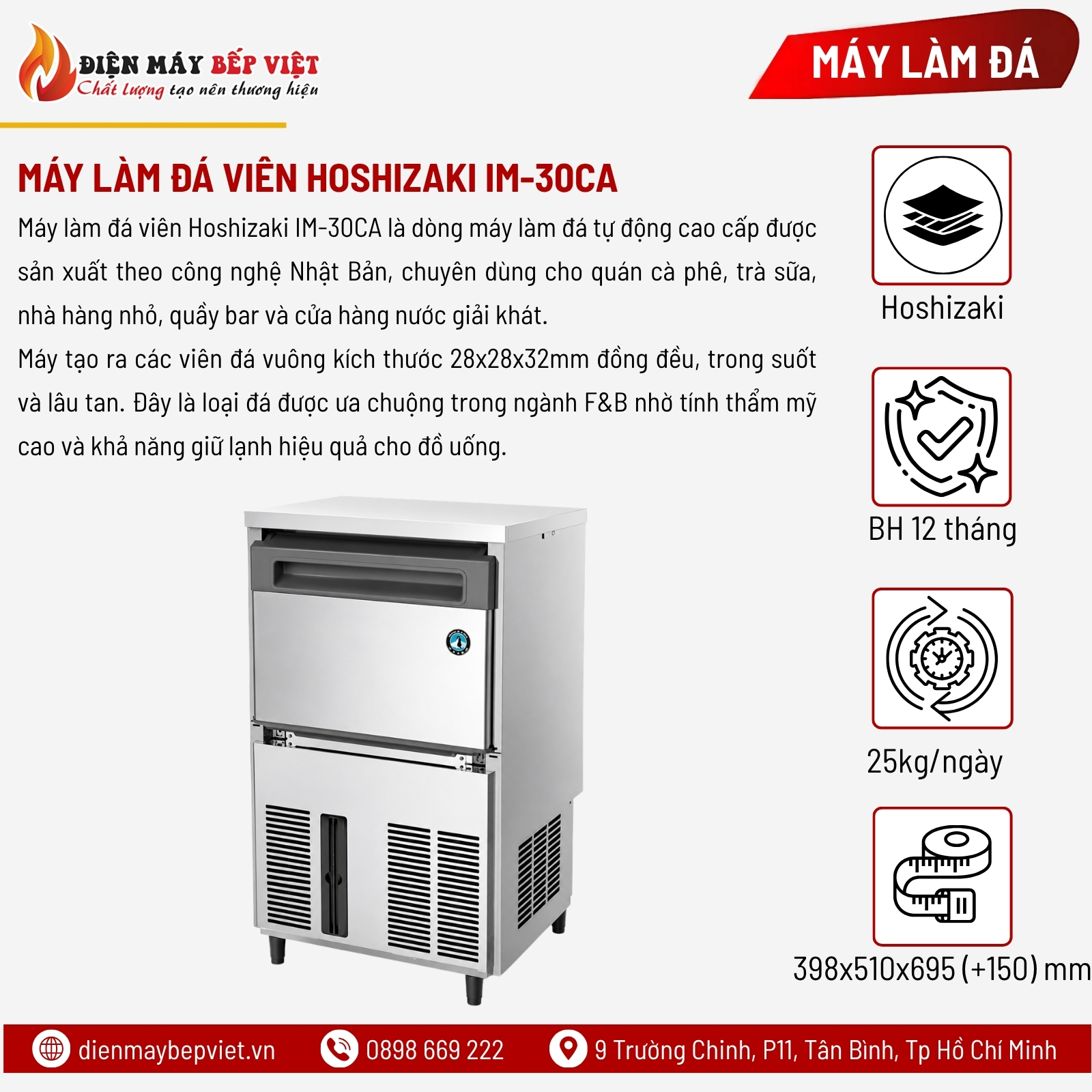 Máy Làm Đá Viên Hoshizaki IM-30CA 25Kg/Ngày