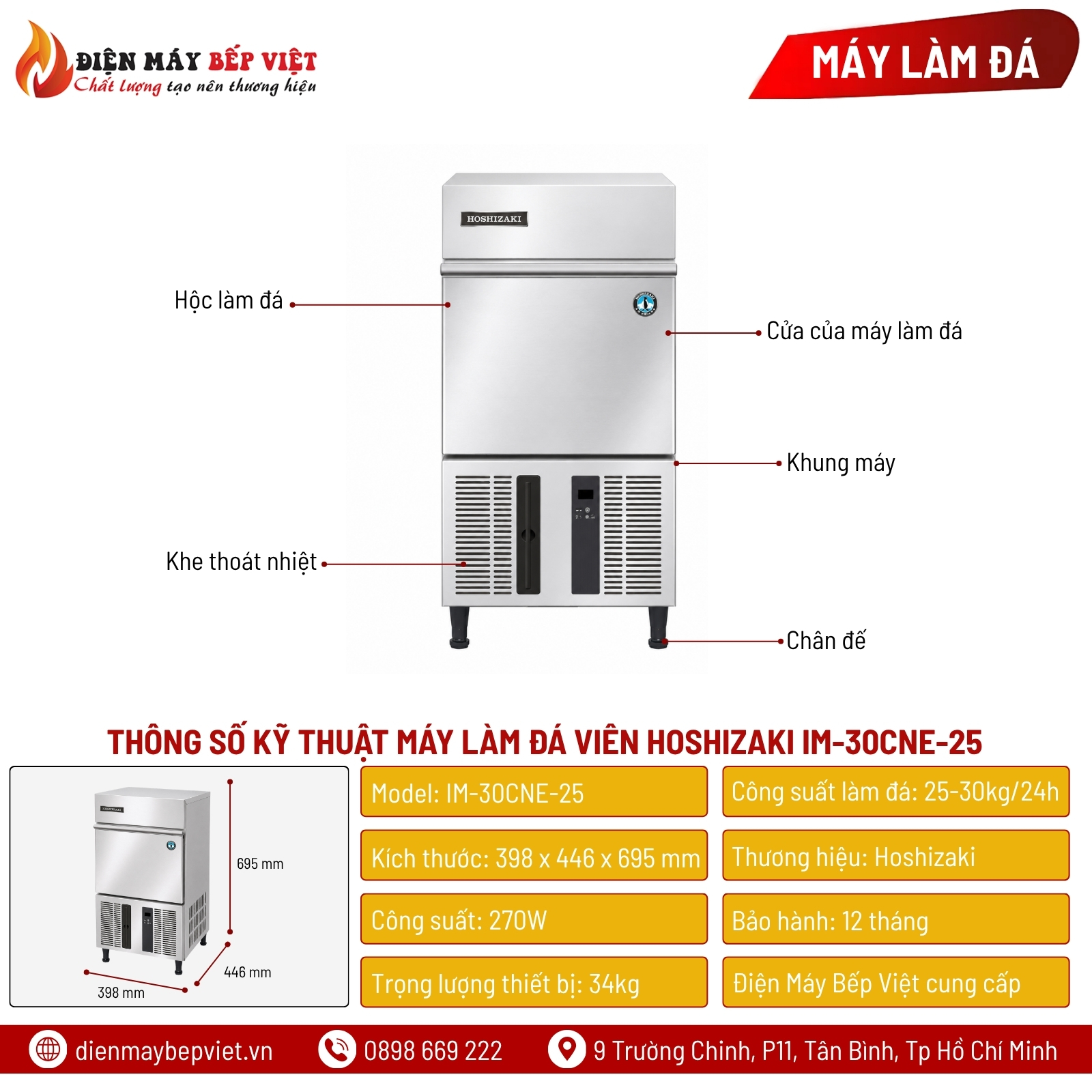 Máy Làm Đá Viên Hoshizaki IM-30CNE-25 30Kg/Ngày