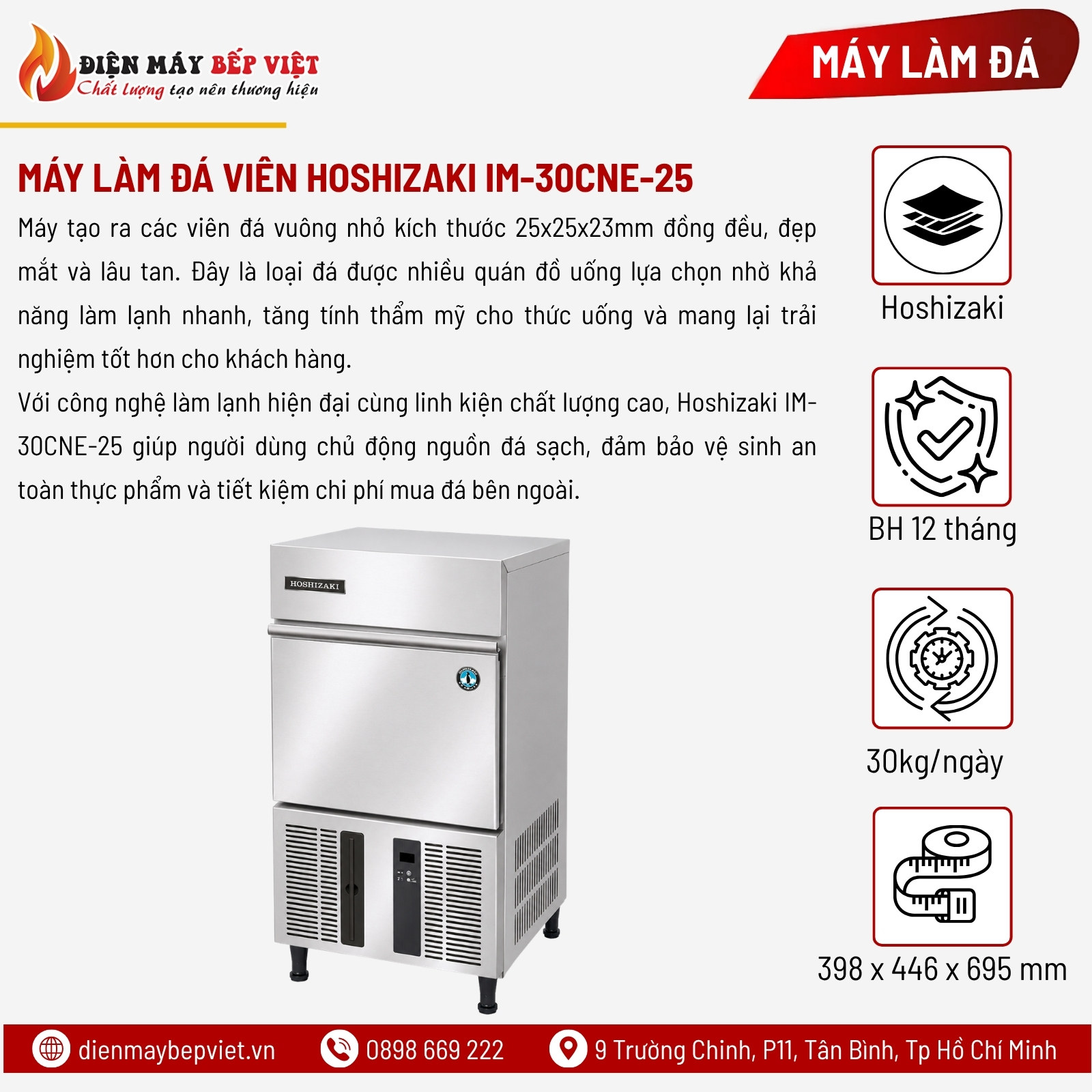 Máy Làm Đá Viên Hoshizaki IM-30CNE-25 30Kg/Ngày