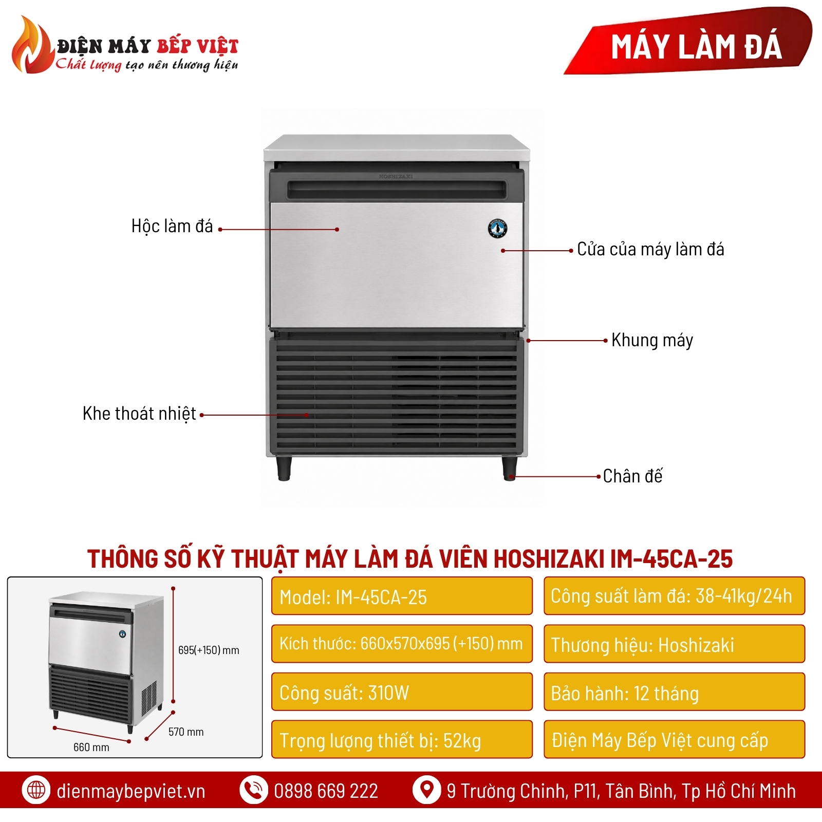 Máy Làm Đá Viên Hoshizaki IM-45CA-25 41Kg/Ngày