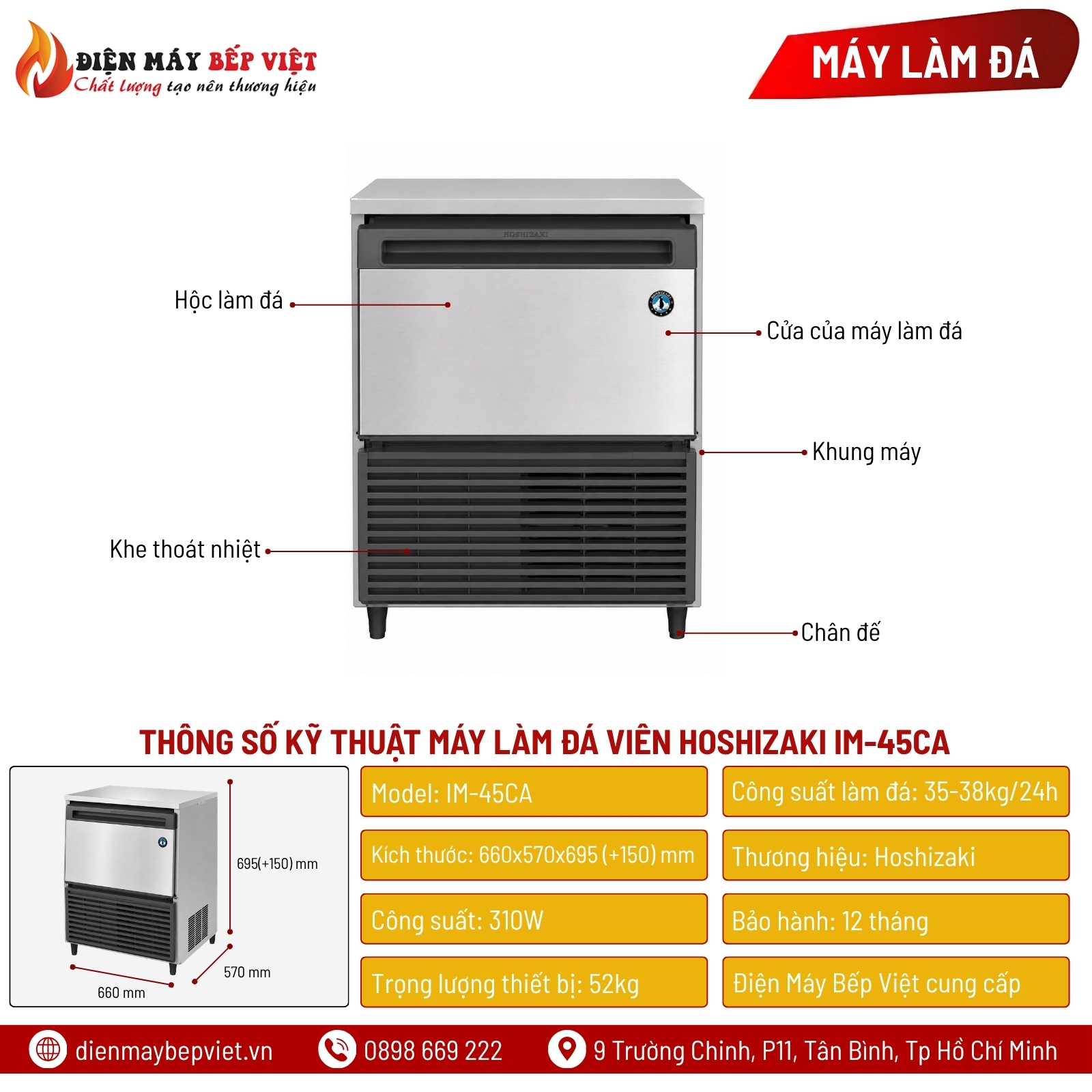 Máy Làm Đá Viên Hoshizaki IM-45CA 38Kg/Ngày