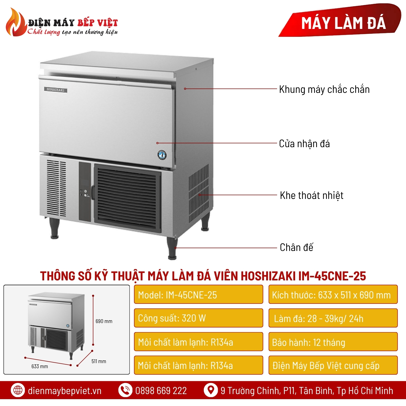 Máy Làm Đá Viên Hoshizaki IM-45CNE-25 39Kg/Ngày