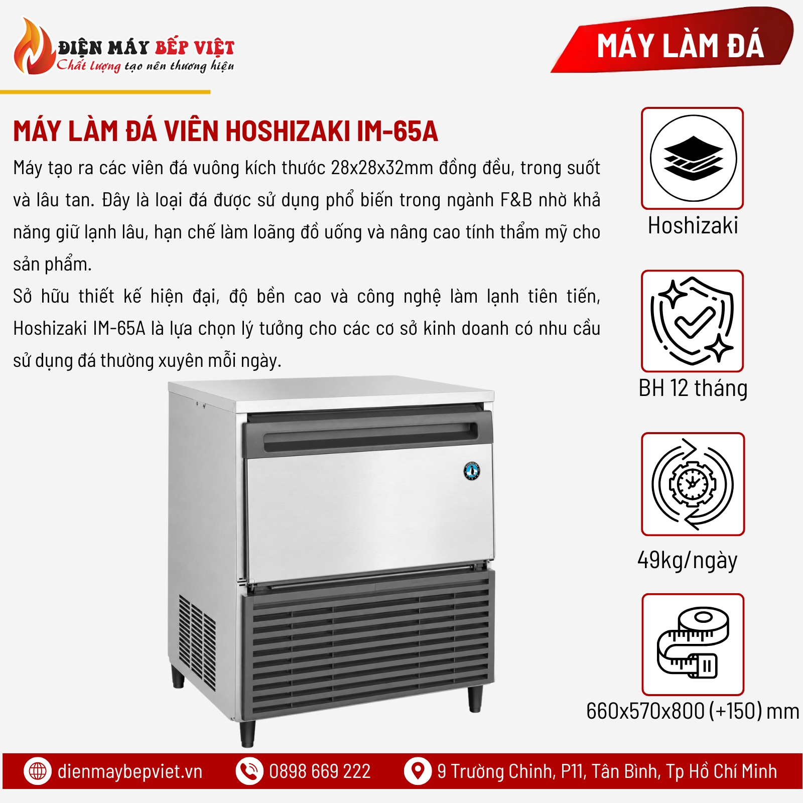 Máy Làm Đá Viên Hoshizaki IM-65A 49Kg/Ngày