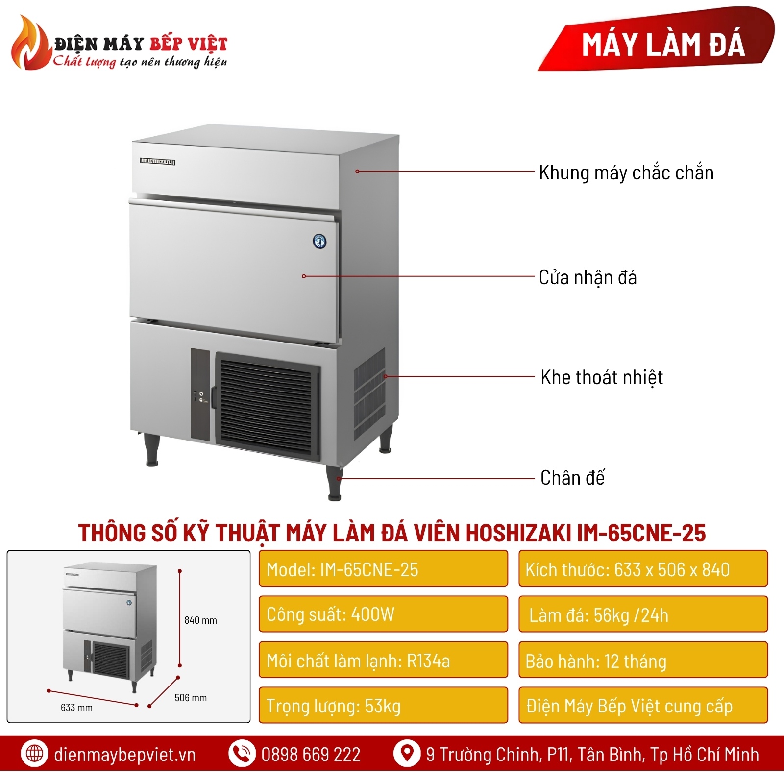 Máy Làm Đá Viên Hoshizaki IM-65CNE-25 56Kg/Ngày