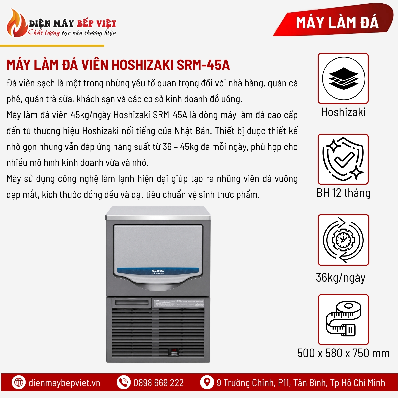 Máy Làm Đá Viên Hoshizaki SRM-45A 45Kg/Ngày 