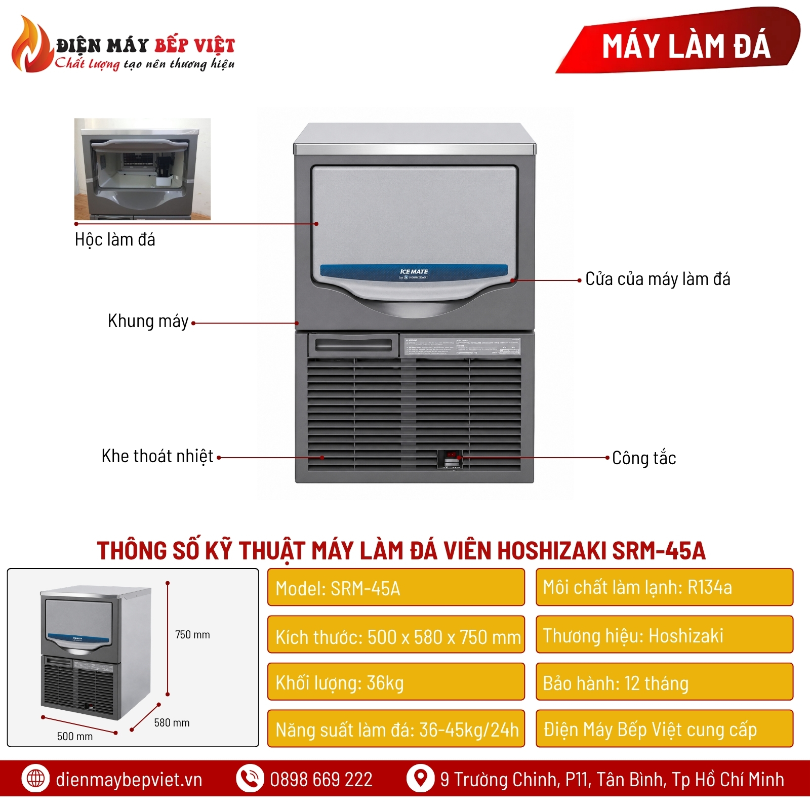 Máy Làm Đá Viên Hoshizaki SRM-60A 70Kg/Ngày