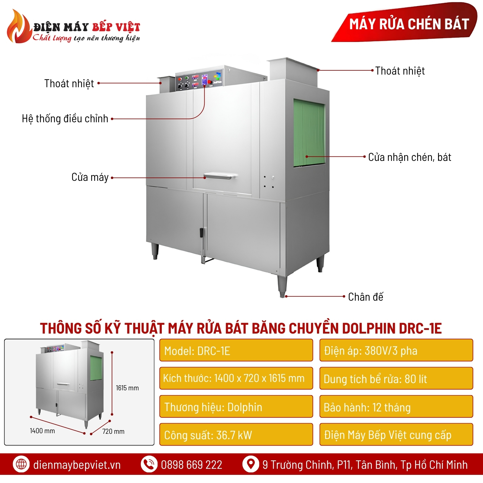 Máy Rửa Bát Băng Chuyền Dolphin DRC-1E
