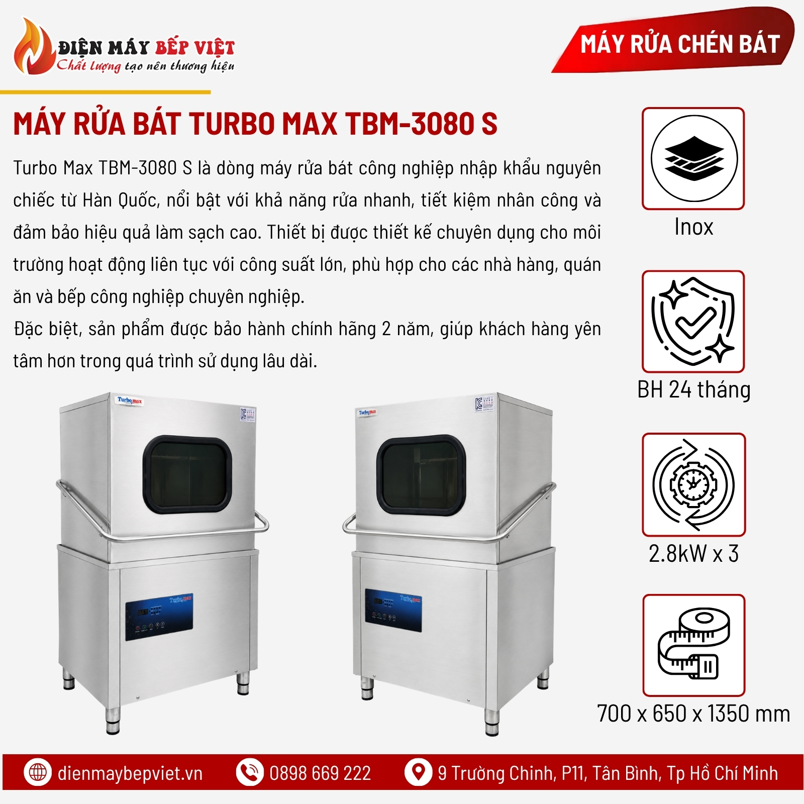 Máy Rửa Bát Công Nghiệp Turbo Max TBM-3080 S