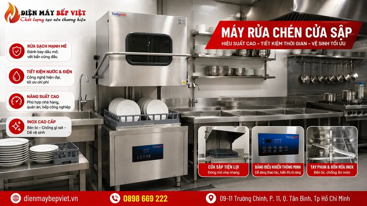 Máy rửa chén cửa sập cho nhà hàng và khách sạn