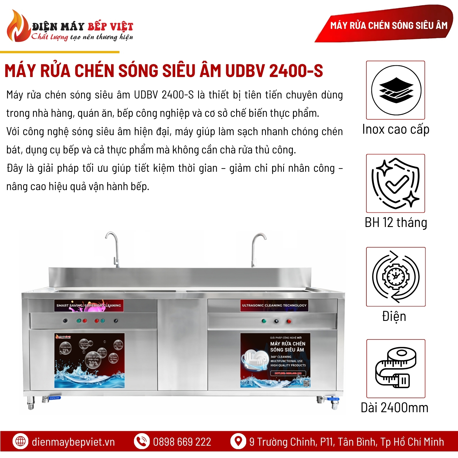 Máy Rửa Chén Sóng Siêu Âm UDBV 2400-S