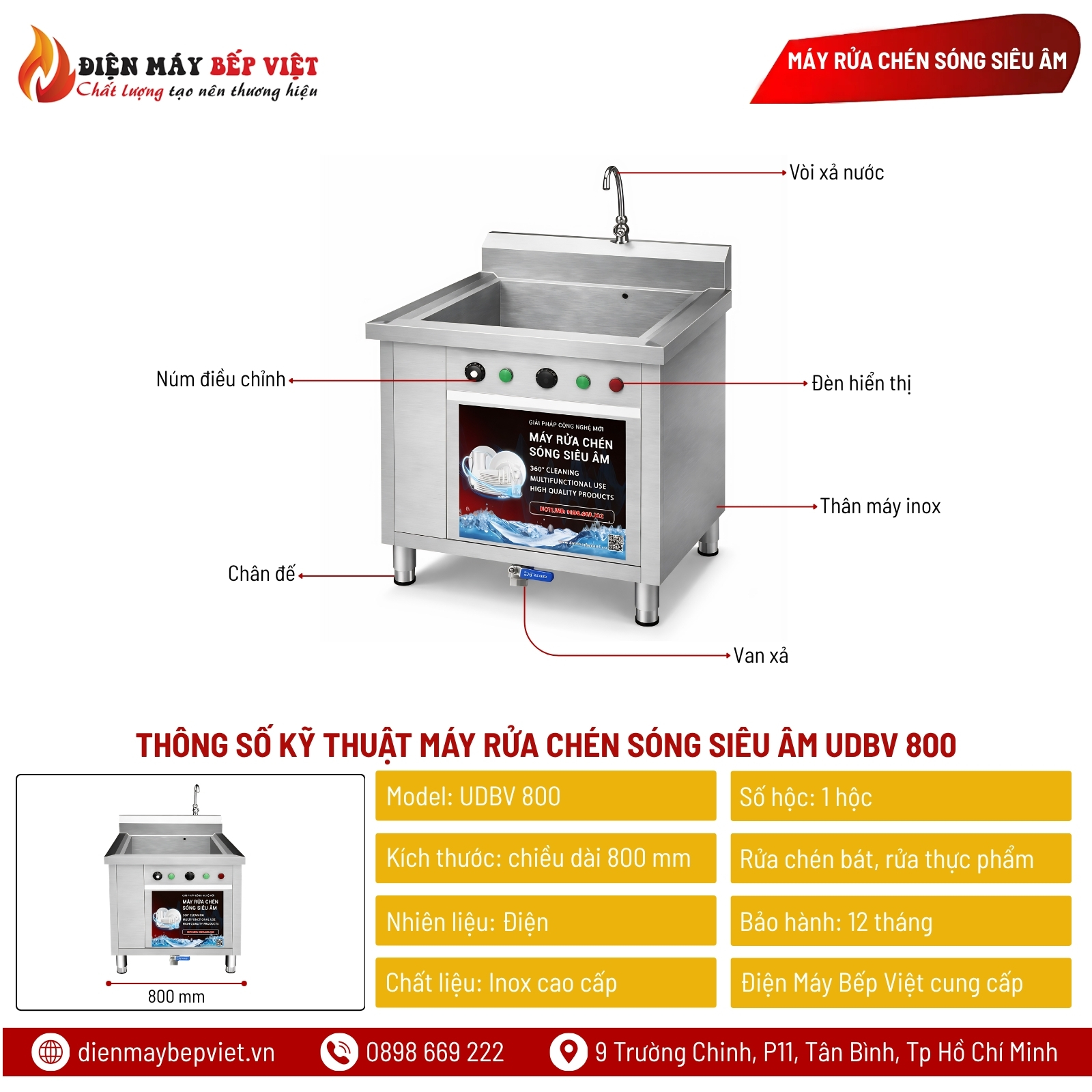 Máy Rửa Chén Sóng Siêu Âm UDBV 800