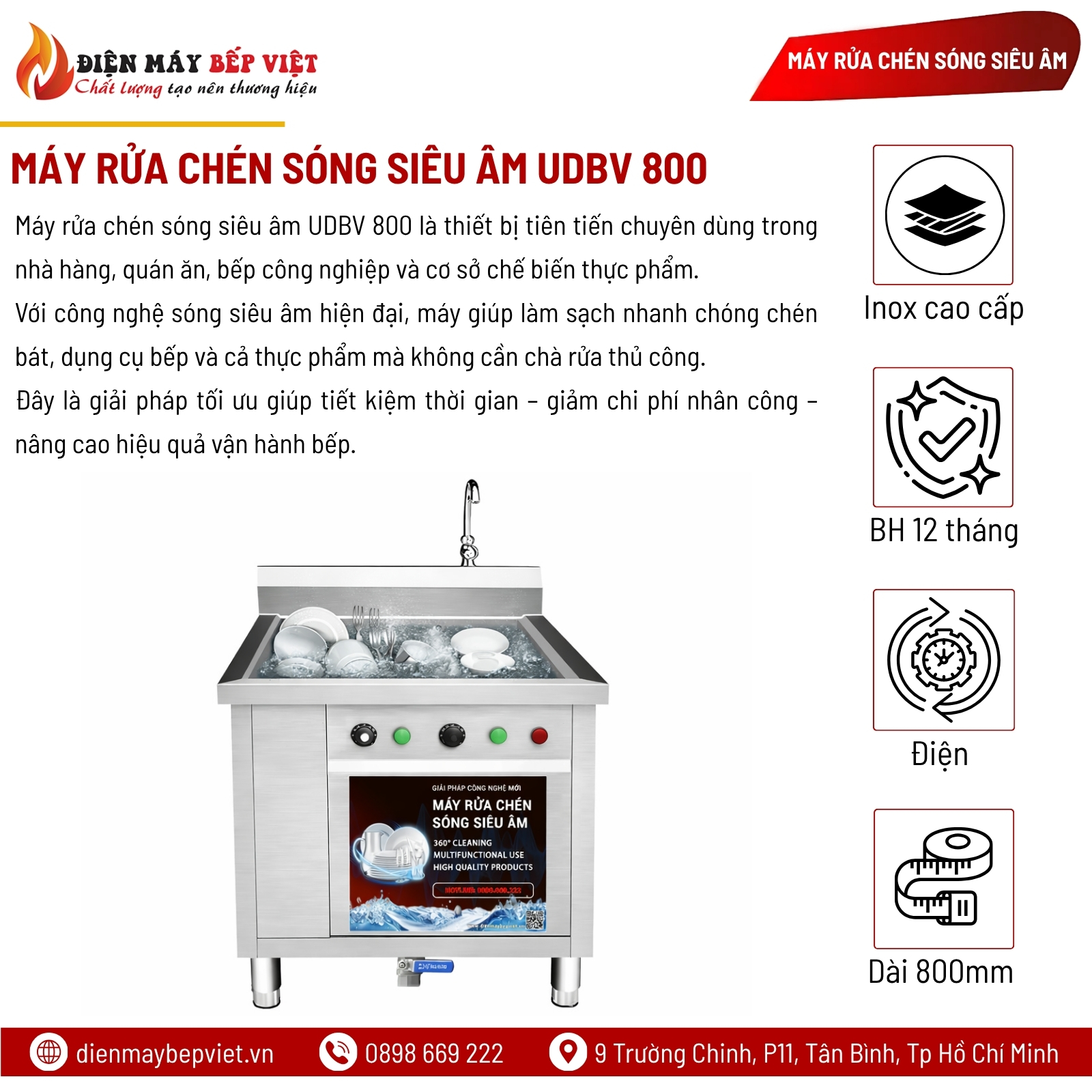 Máy Rửa Chén Sóng Siêu Âm UDBV 800