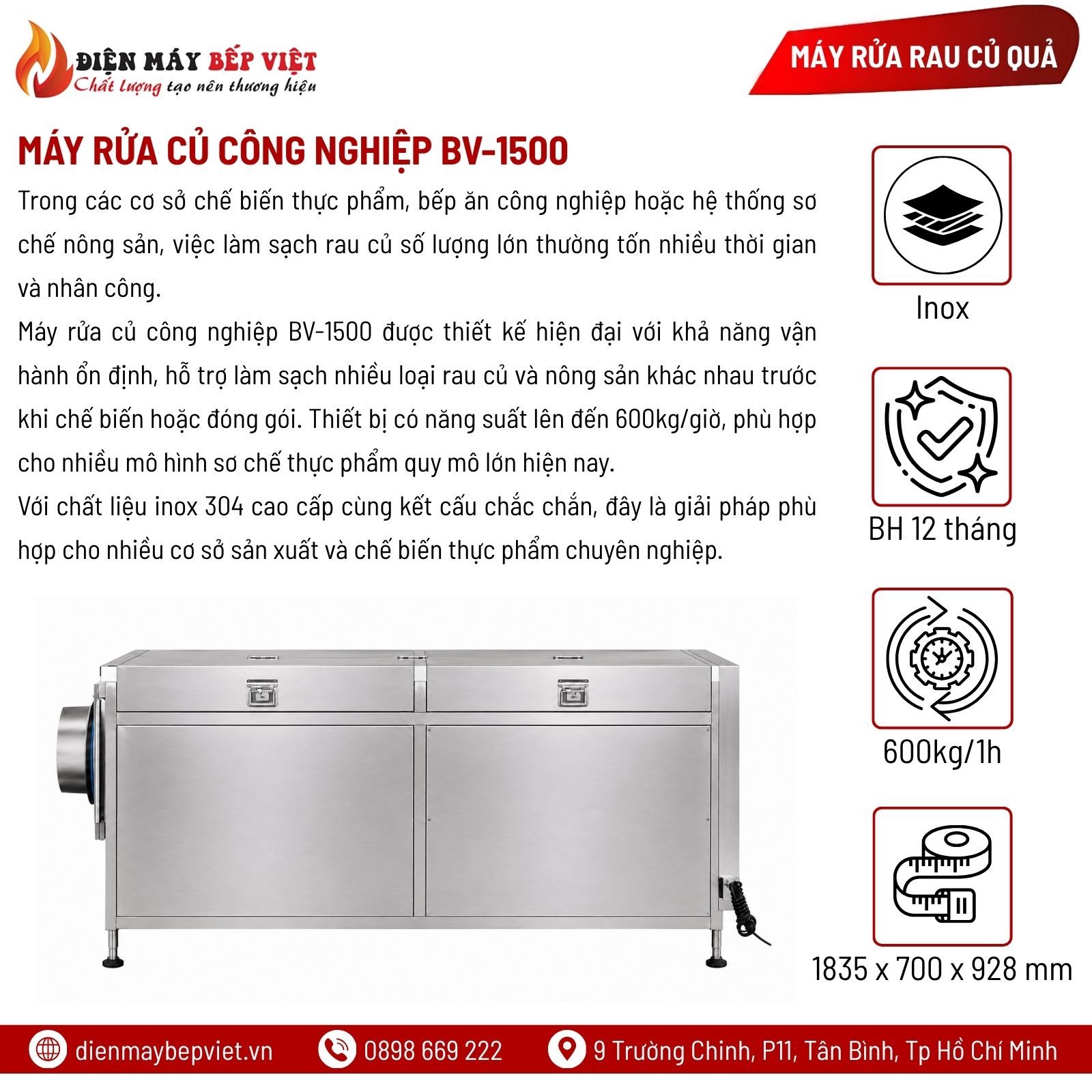 Máy Rửa Củ Công Nghiệp BV-1500