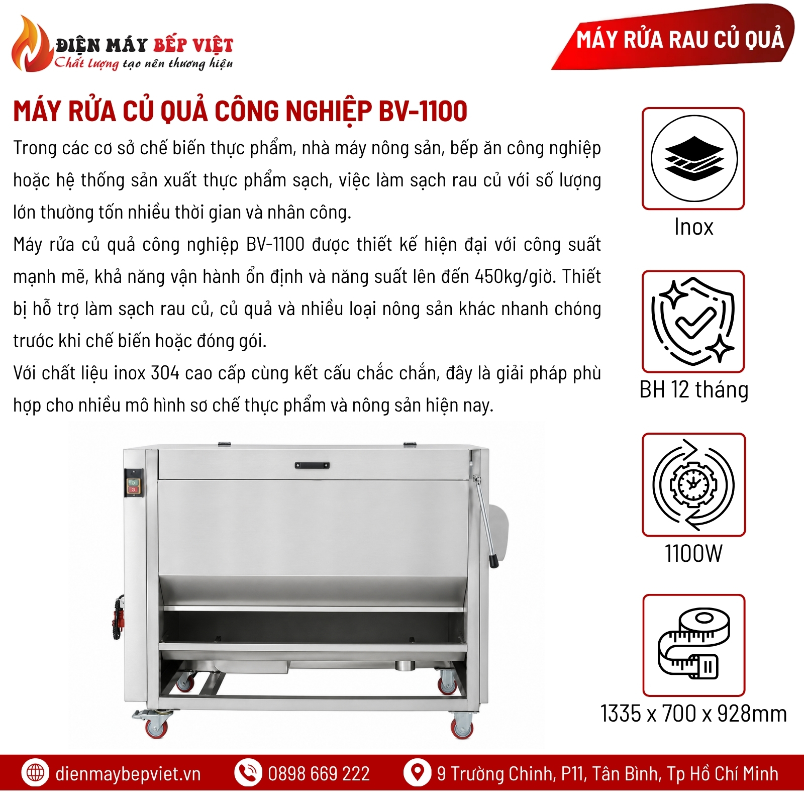 Máy Rửa Củ Quả Công Nghiệp BV-1100