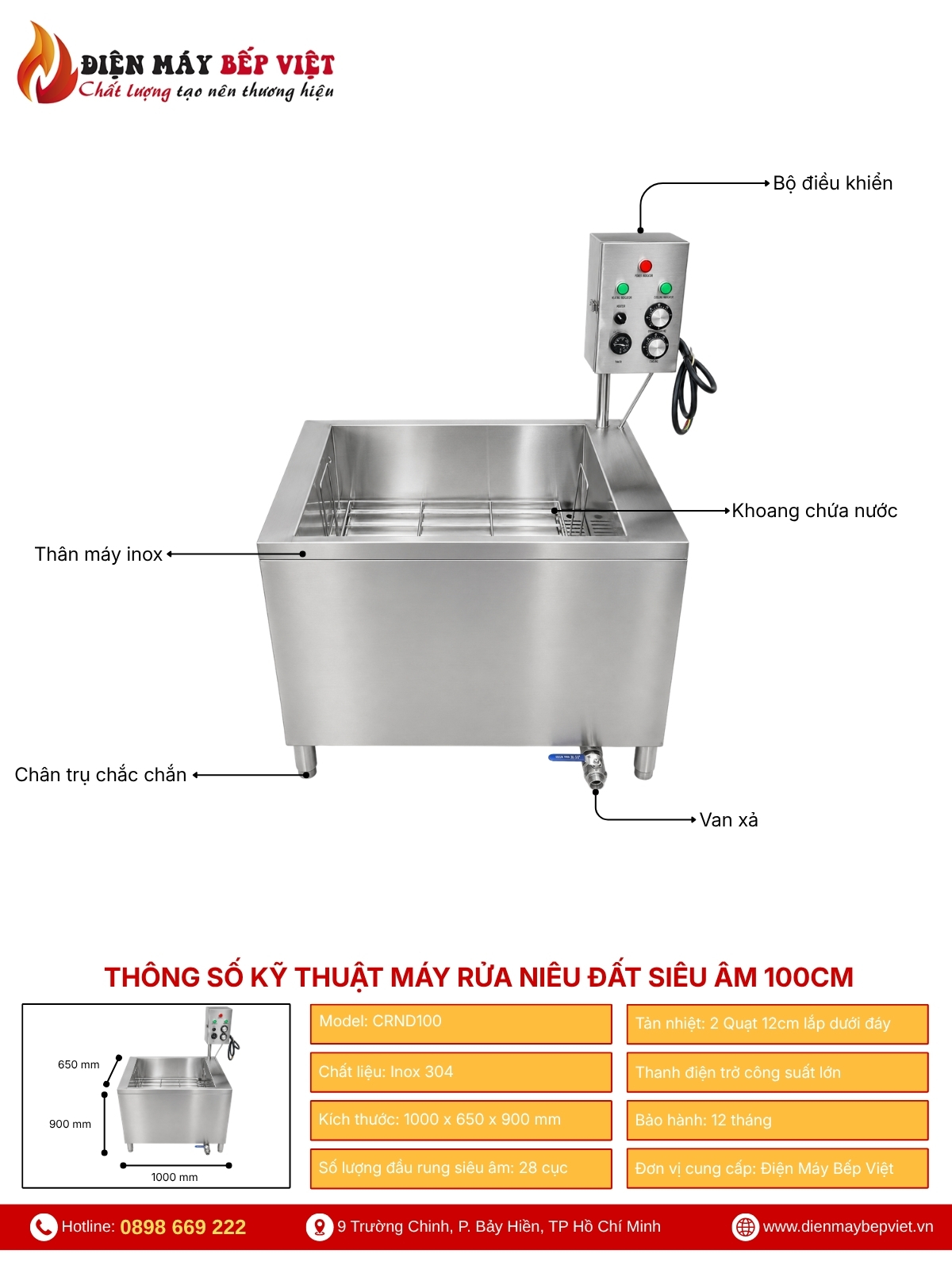 Máy Rửa Niêu Đất Siêu Âm 100cm