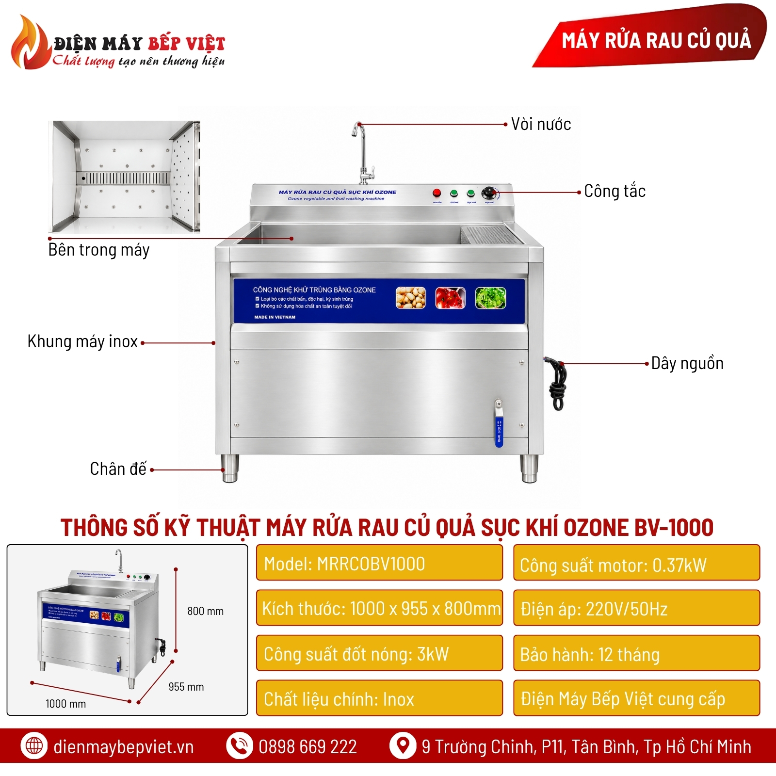 Máy Rửa Rau Củ Quả Sục Khí Ozone BV-1000