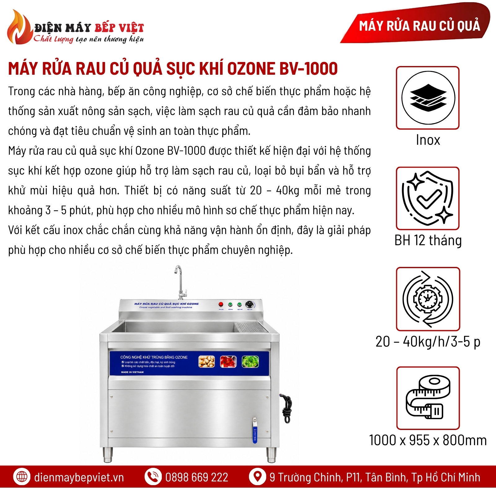 Máy Rửa Rau Củ Quả Sục Khí Ozone BV-1000