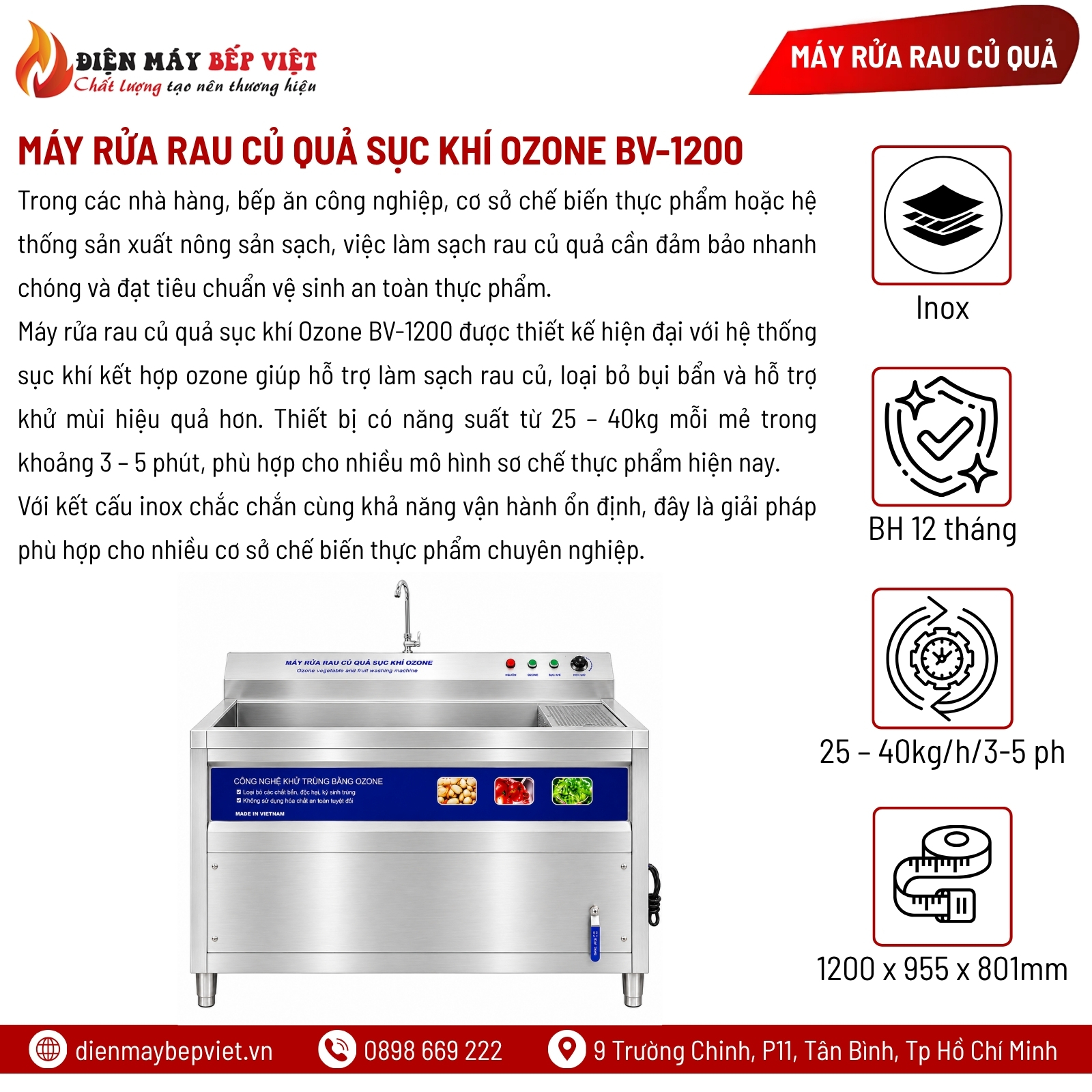 Máy Rửa Rau Củ Quả Sục Khí Ozone BV-1200