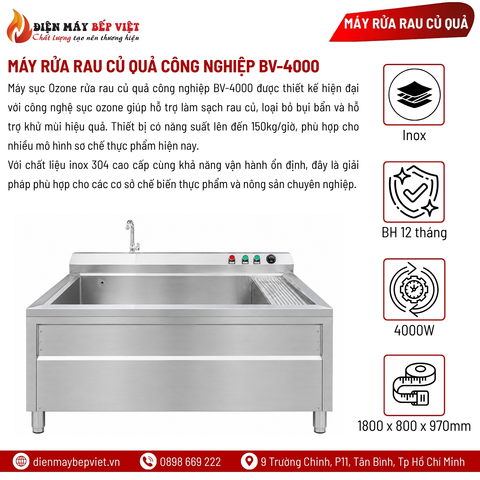 Máy Sục Ozone Rửa Rau Củ Quả Công Nghiệp BV-4000
