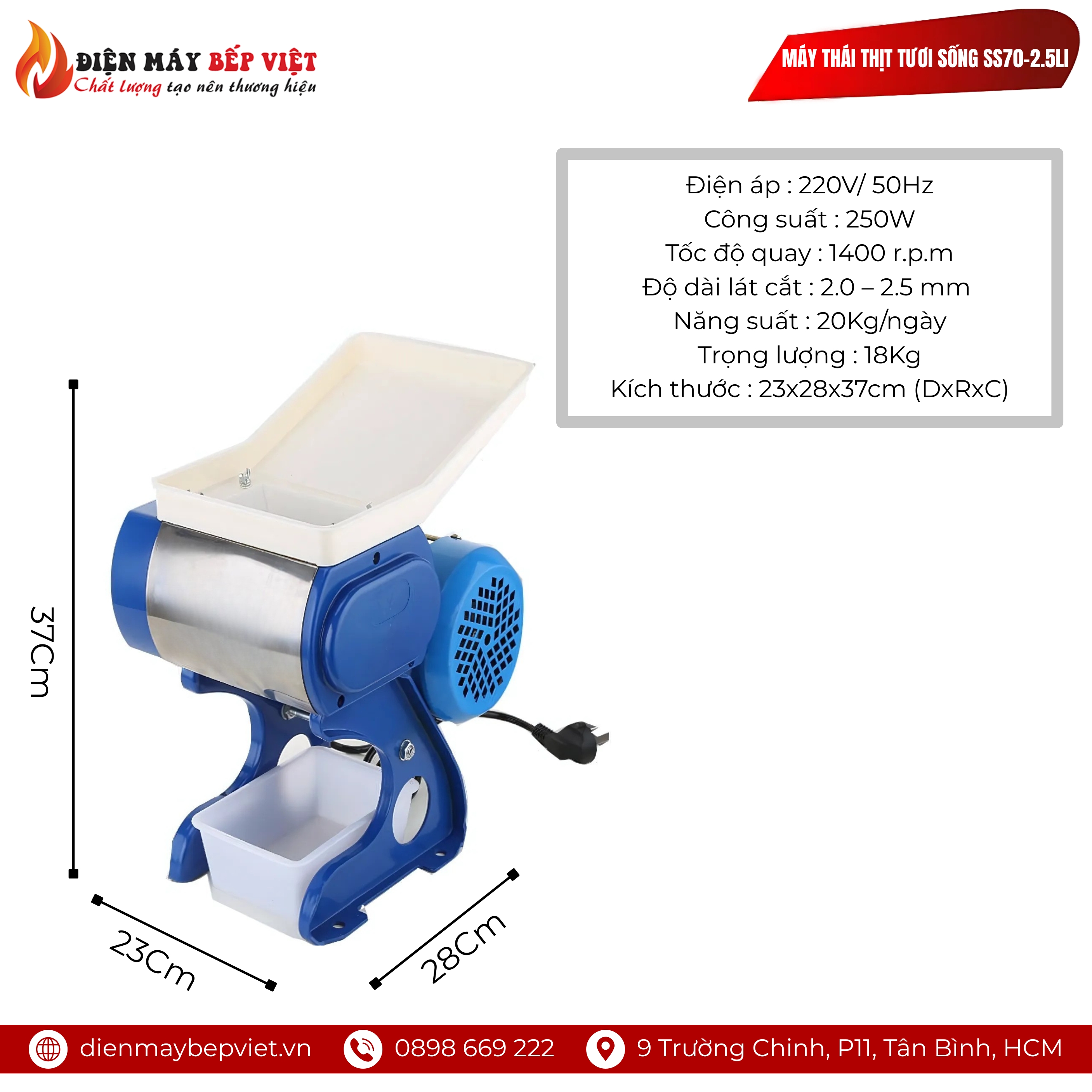 Máy Thái Thịt Tươi Sống SS70 2.5Li