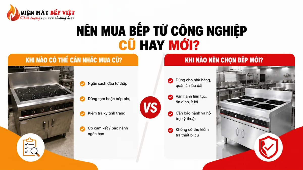 So sánh khi nào nên mua bếp từ công nghiệp cũ và khi nào nên chọn bếp từ công nghiệp mới cho nhà hàng quán ăn