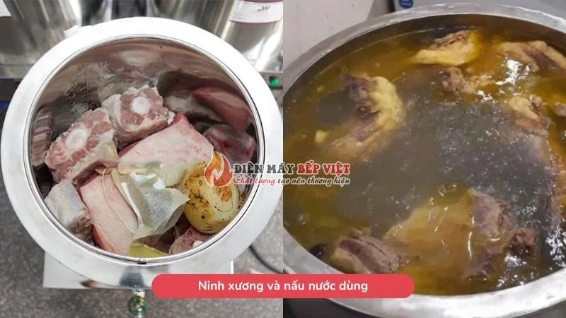 Ninh xương và nấu nước dùng bằng nồi nấu phở điện