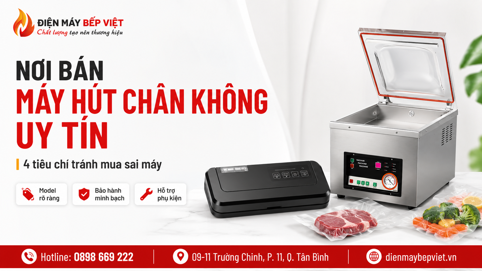 Máy hút chân không gia đình và máy hút chân không buồng inox minh họa tiêu chí chọn nơi bán máy hút chân không uy tín, có model rõ ràng, bảo hành minh bạch và hỗ trợ phụ kiện.