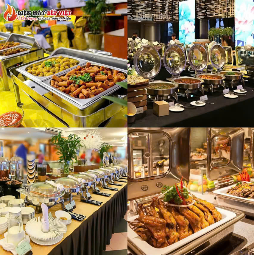 Nồi Hâm Nóng Buffet Chữ Nhật Chân Cao Nắp Kính