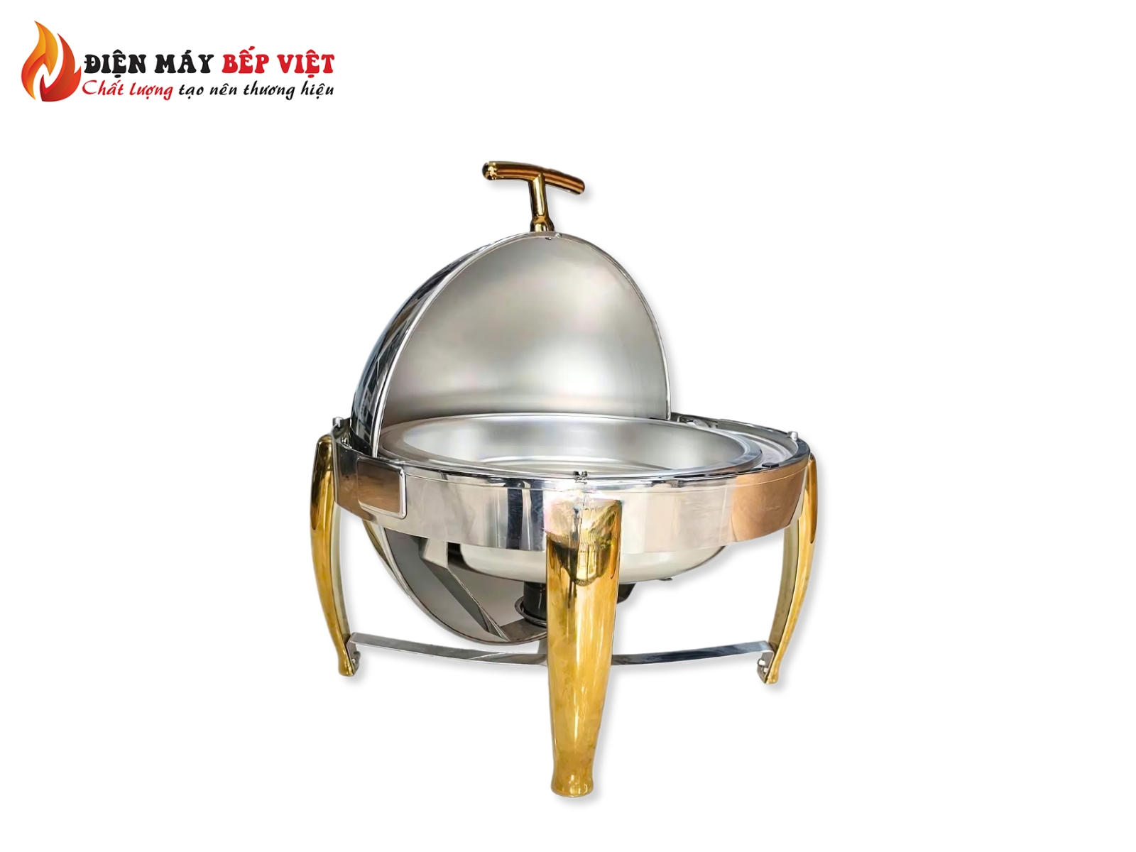 Nồi Hâm Nóng Buffet Tròn Inox Chân Cong Mạ Vàng