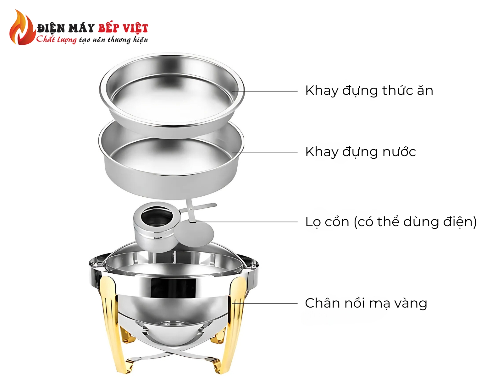 Nồi Hâm Nóng Buffet Tròn Inox Chân Cong Mạ Vàng