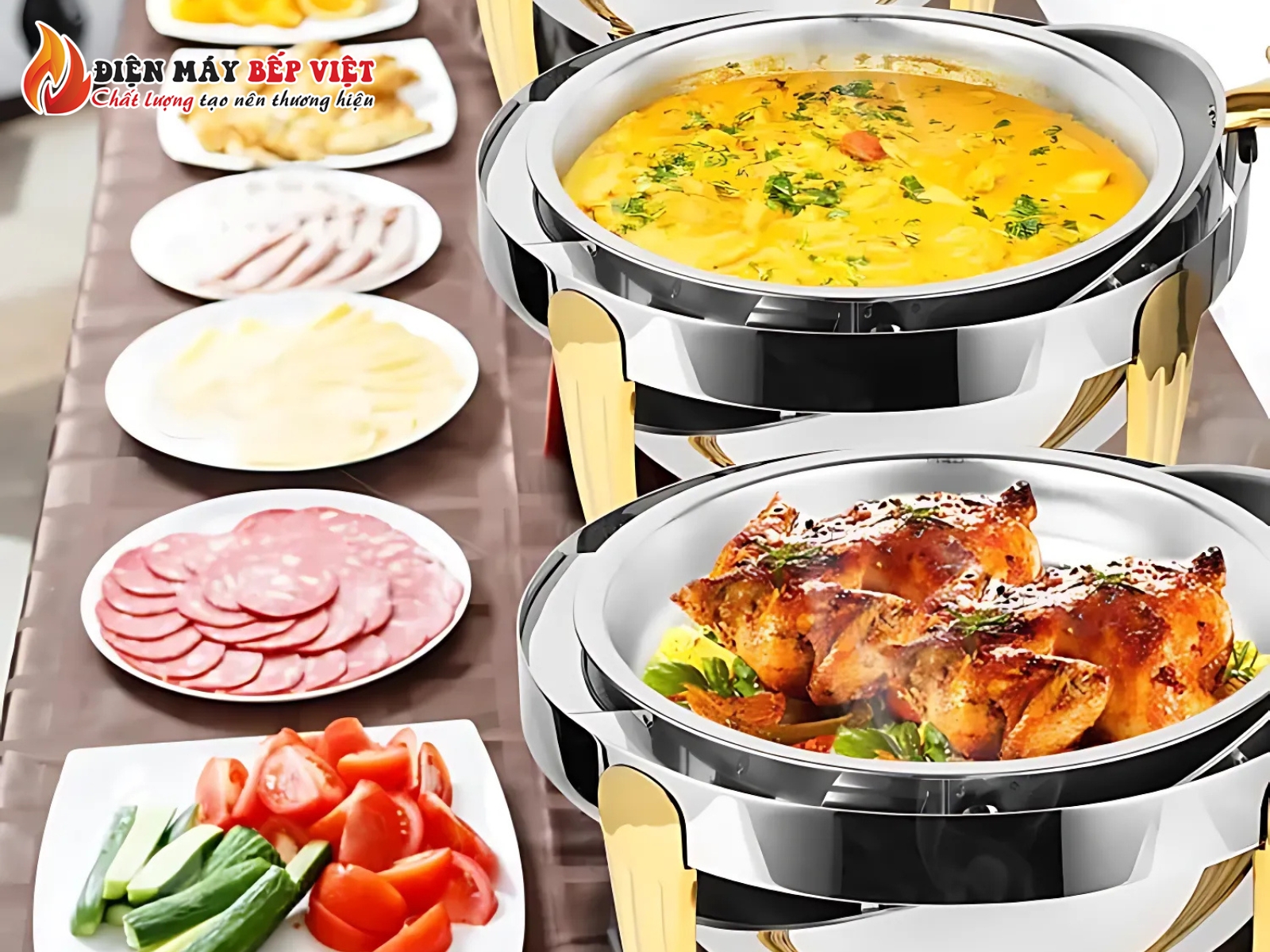 Nồi Hâm Nóng Buffet Tròn Inox Chân Cong Mạ Vàng