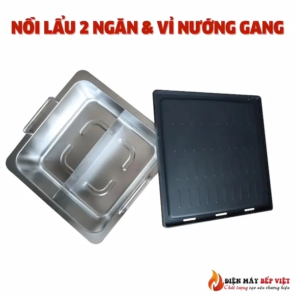 Nồi lẩu 2 ngăn và vỉ nướng gang