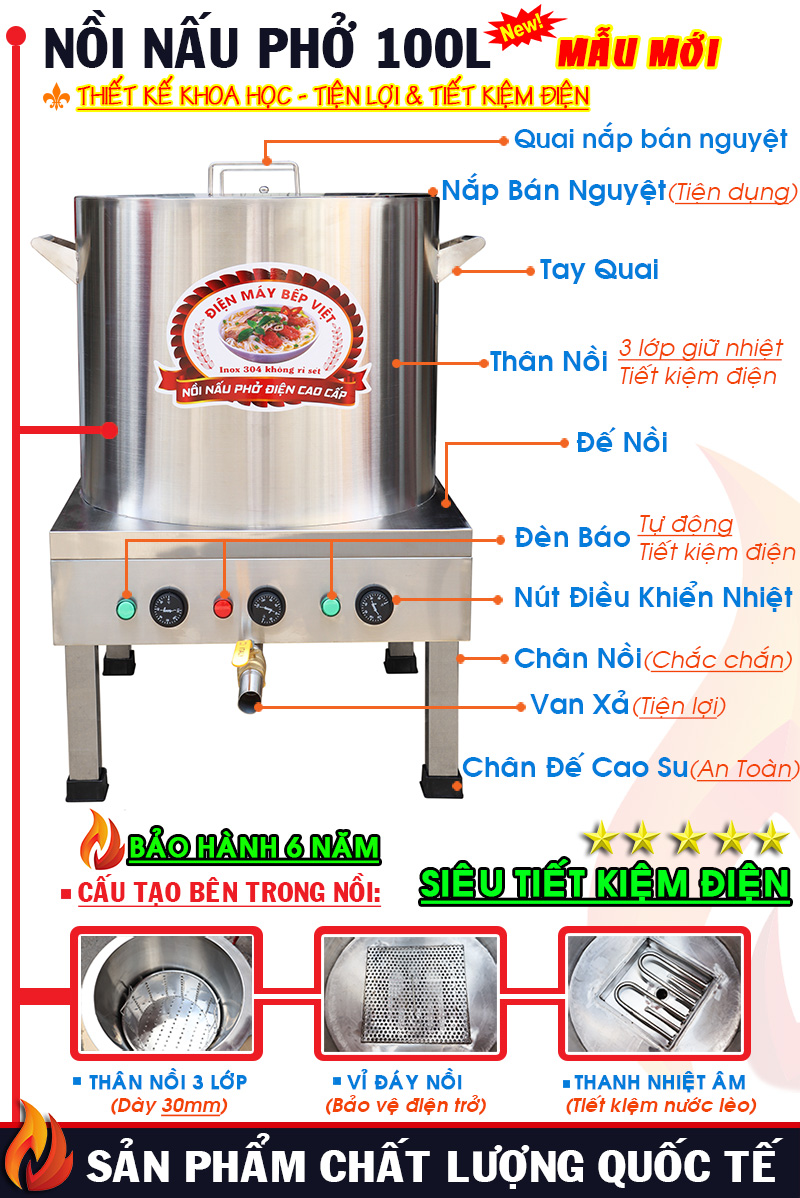 Nồi Nấu Phở 100L + Rổ Xương