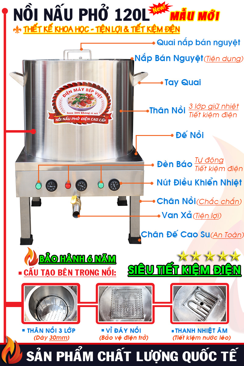 Nồi Nấu Phở 120L + Rổ Xương