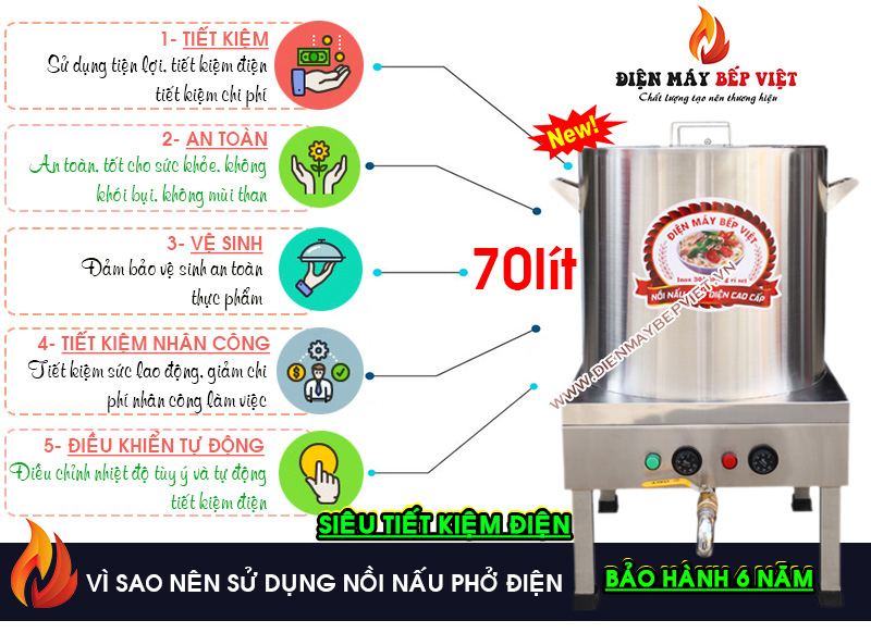 Nồi Nấu Phở 70L + Rổ Xương