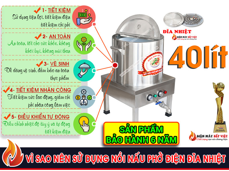 Nồi Phở Đĩa Nhiệt 40lít