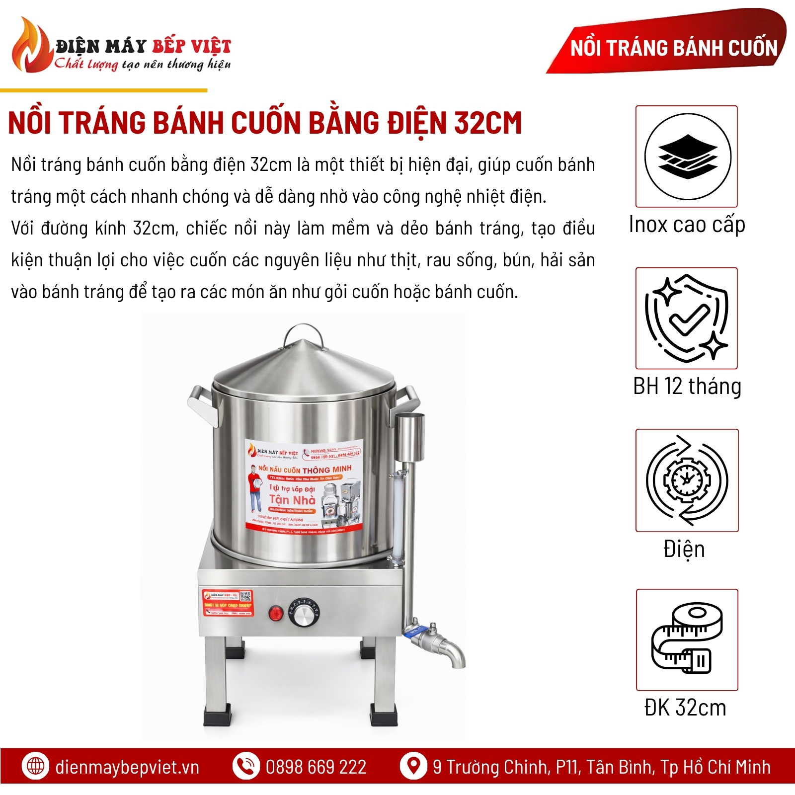 Nồi Tráng Bánh Cuốn Bằng Điện 32Cm