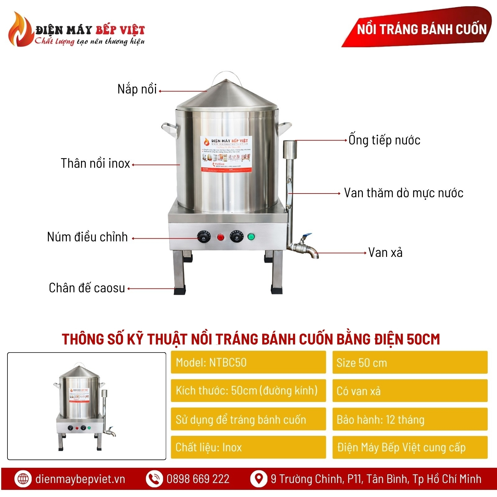 Nồi Tráng Bánh Cuốn Bằng Điện 50Cm