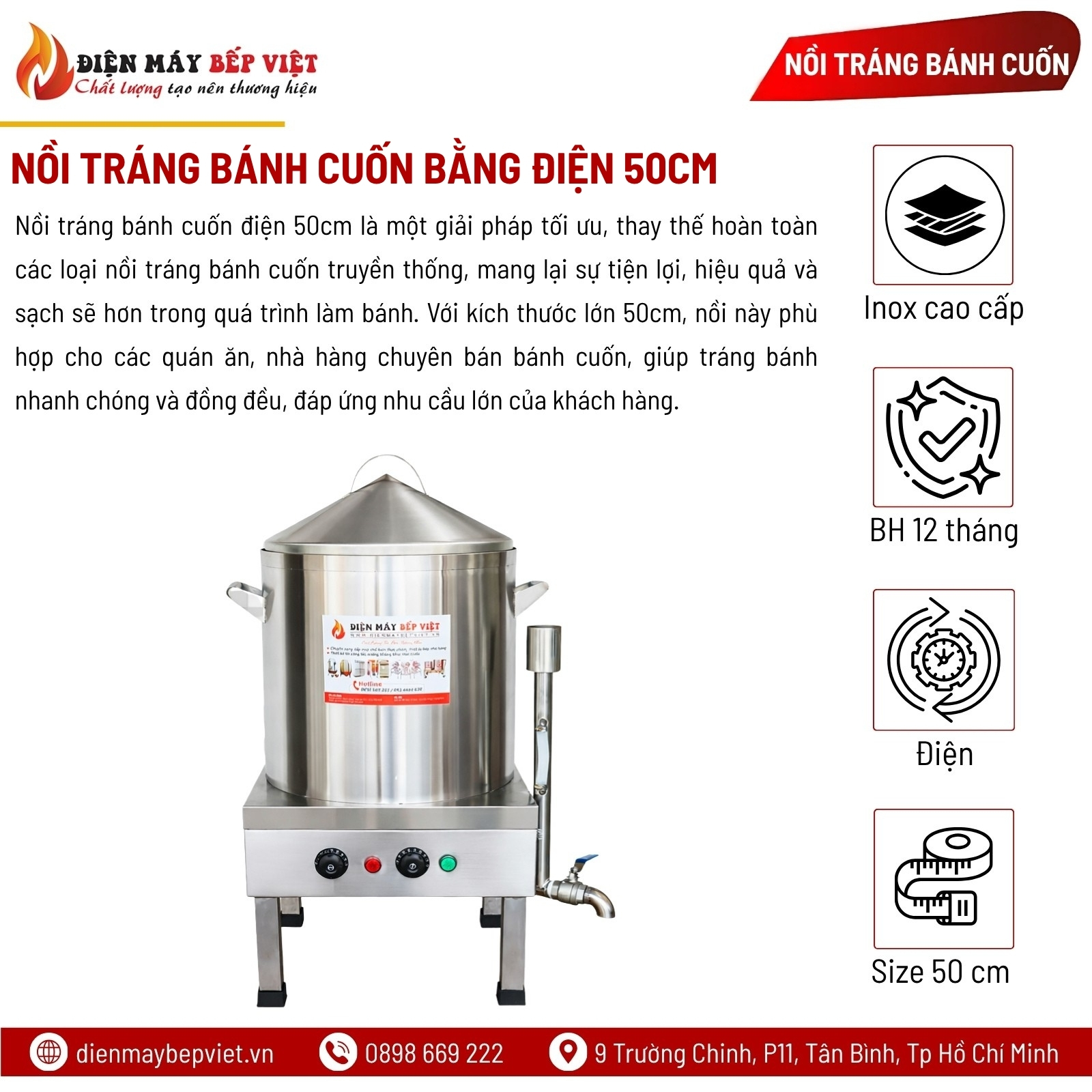 Nồi Tráng Bánh Cuốn Bằng Điện 50Cm