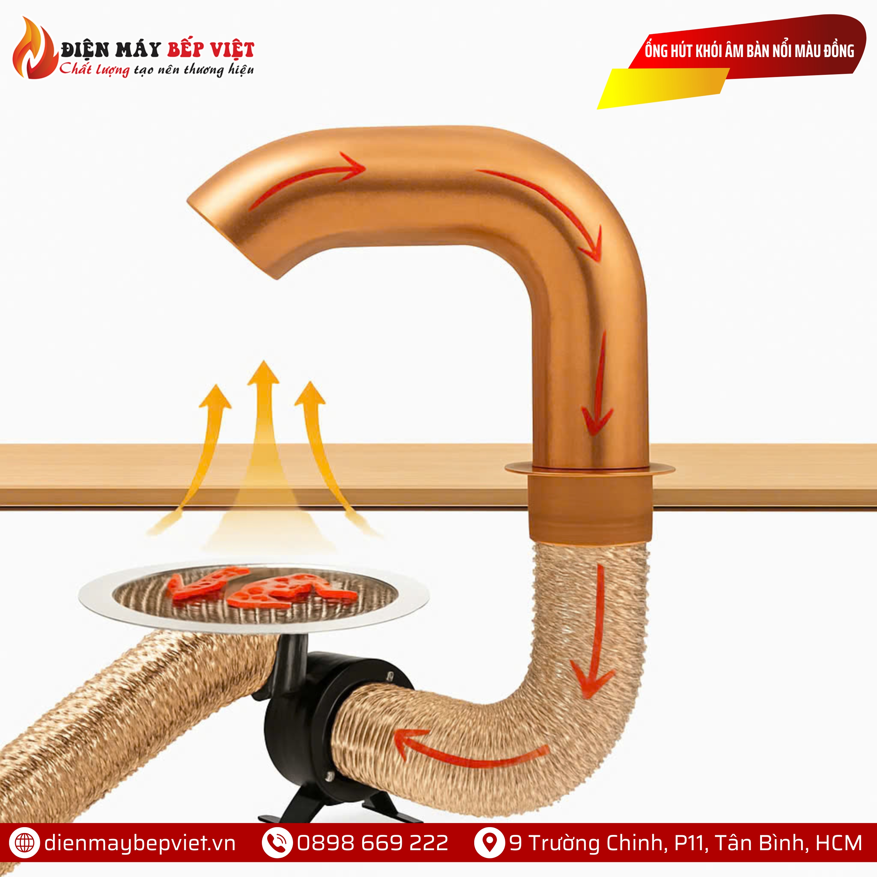 Ống Hút Khói Âm Bàn Nổi Màu Đồng