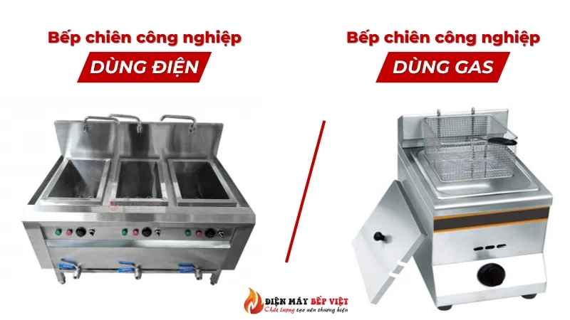 Bếp chiên công nghiệp dùng điện và nồi chiên dùng gas