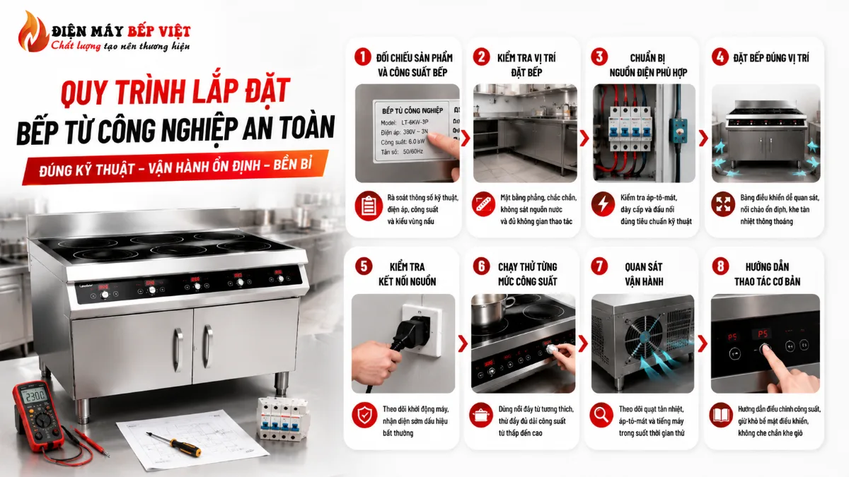 Quy trình lắp đặt bếp từ công nghiệp an toàn theo các bước chi tiết