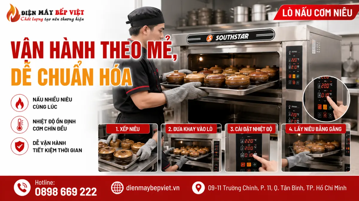 quy trình nấu cơm niêu bằng lò nướng công nghiệp