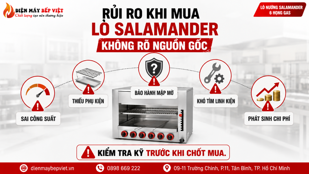 Rủi ro khi mua lò nướng Salamander không rõ nguồn gốc