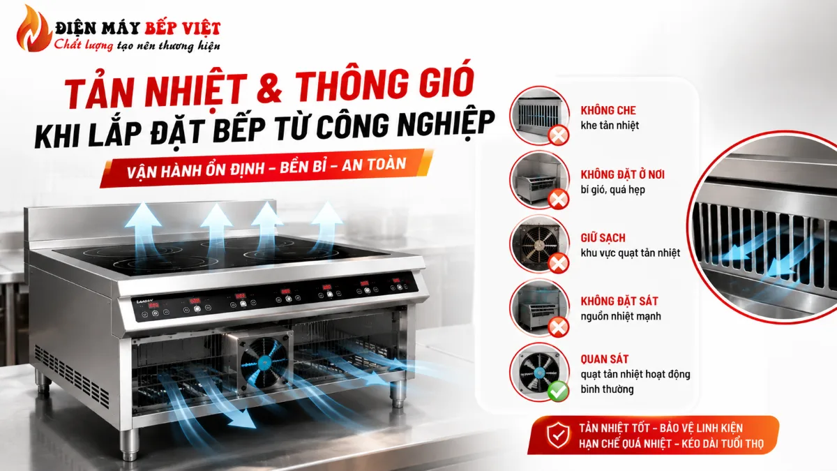 Lưu ý về tản nhiệt và thông gió khi lắp đặt bếp từ công nghiệp