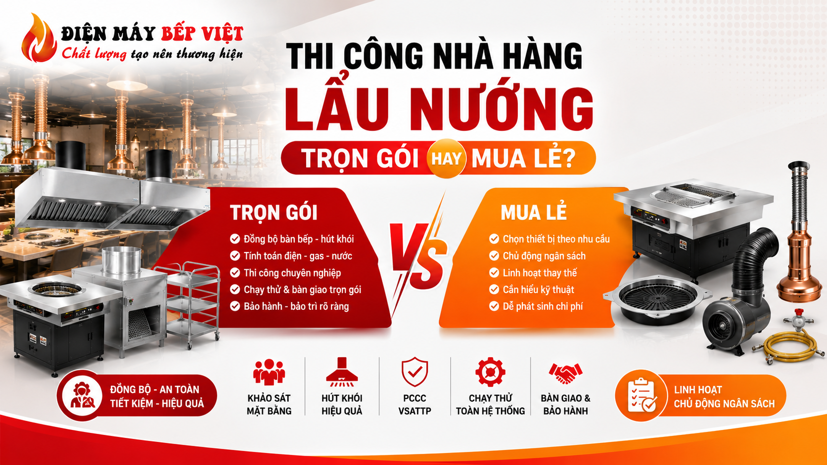 Thi công nhà hàng lẩu nướng trọn gói hay mua lẻ tiết kiệm hơn?