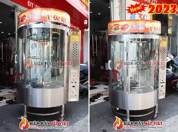 Thiết kế Lò Quay 850 Than Gas tròn gọn, với bánh xe giúp di chuyển dễ dàng